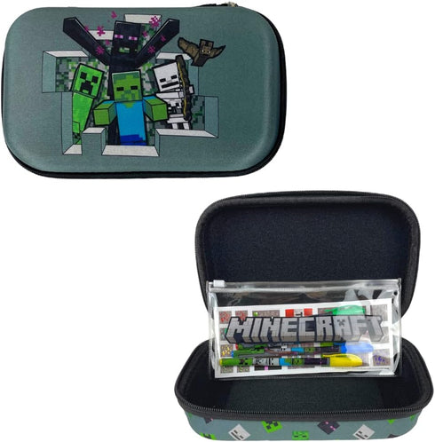 Innovative Designs Minecraft Pencil Case Set, Stickers and Gel Pens for Kids, Molded with Zip Closure