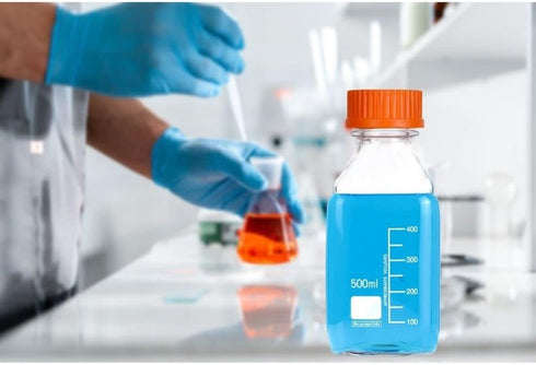 Lab Media Storage Square Bottles with GL45 Screw Cap, Leakproof for Scientific Use, Pack of 8 (500ml)