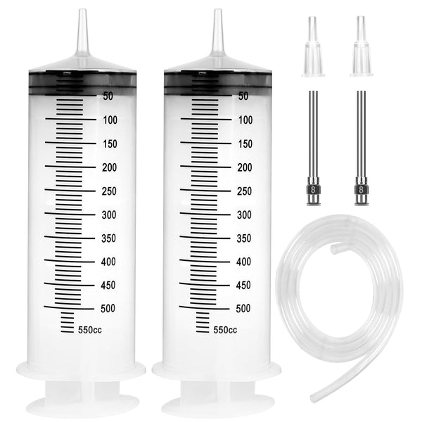 2 Pack 550ml Syringes with 55.1 Inch Tube and Needle 8G 1.5”, Sterile Individually Packaged for Labs