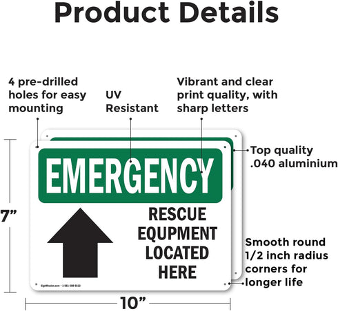 (2 Pack) OSHA Emergency Sign, 10 Inch X 7 Inch Rust-Free Aluminum Metal Signs for Workplace, Indoor/Outdoor