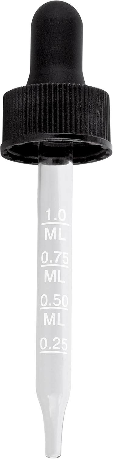 JUVITUS Glass Dropper Closure Top for 1 oz / 30 ml (20-400 neck size) Boston Round Bottles - 12 PACK (Graduated Measurement Marked Glass Dropper)