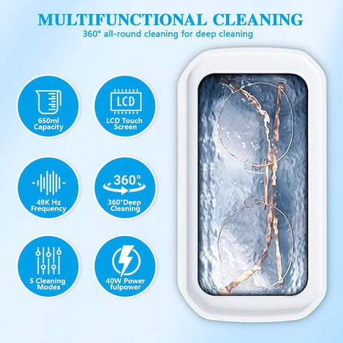 48KHz 304 12oz Ultrasonic Jewelry Cleaner, Ultrasonic Cleaner Machine for Jewelry, Stainless Steel Cleaning Pod