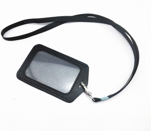 yueton 10pcs Leather Business ID Badge Card Holder with Long Neck Strap Lanyard, Black