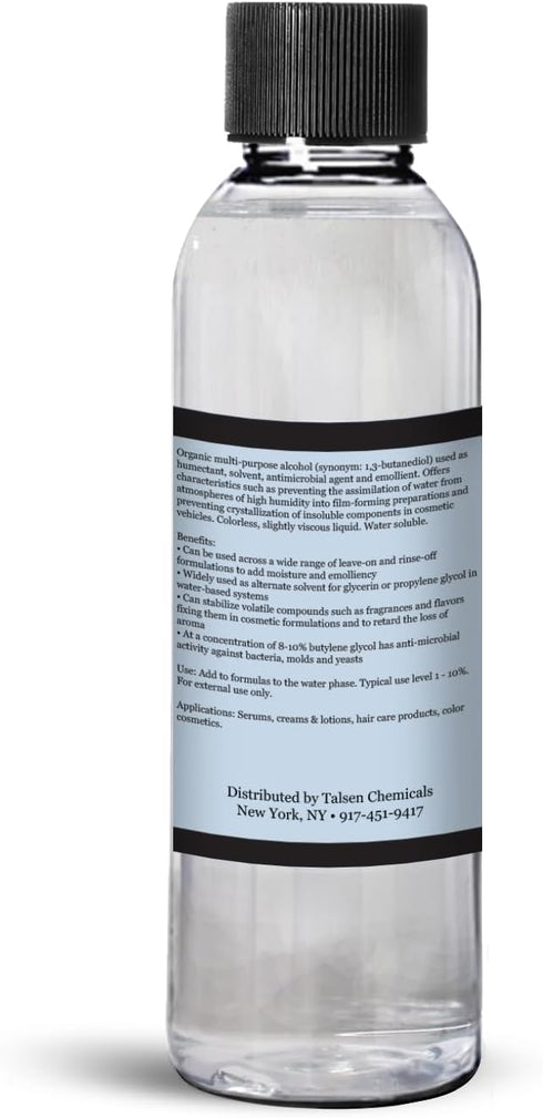 Butylene Glycol (125 mL / 4.22 Oz), Butylene Glycol is an Emollient That Prevents Water Loss from The Skin's Surface, Butylene Glycol by Talsen Chemicals