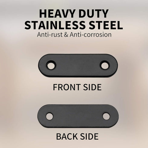 12 Pcs Straight Brace - Flat Brace 2” x 0.6” Stainless Steel Bracket for Wood, Furniture & Shelves, Matte Black