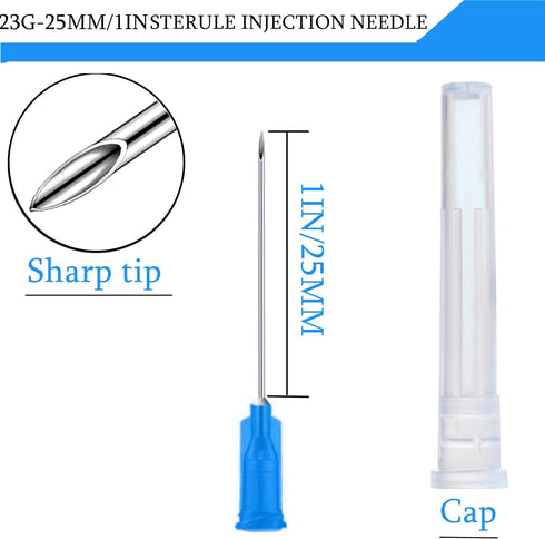 100Pack 23Ga 1Inch/25mm with Cap Dispensing Needle Accessories Disposable Lab Supplies, Individually Sealed Wrapped