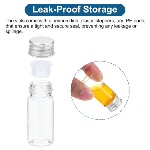 PATIKIL 25 Pack 10ml Clear Glass Vials, Small Liquid Sample Bottles with Screw Caps, Plastic Stoppers, 64 Labels