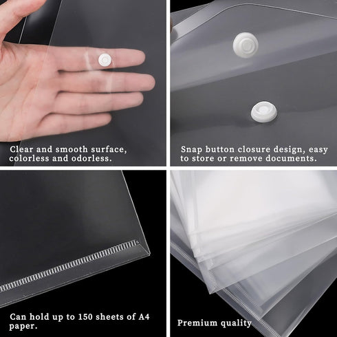 EOOUT 50pcs Clear Plastic Envelopes with Button Snap Closure, Waterproof Poly Folder for A4 Letter Size Documents