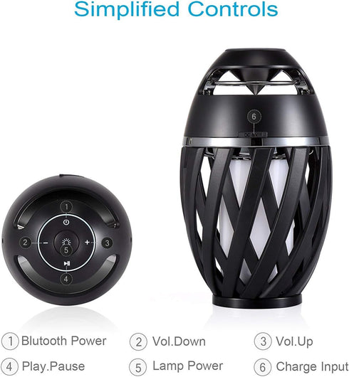DiKaou LED Flame Outdoor Table Lamp Torch Table Lamp with Blutooth Speaker, Rechargeable Ambience Lantern with Flickers