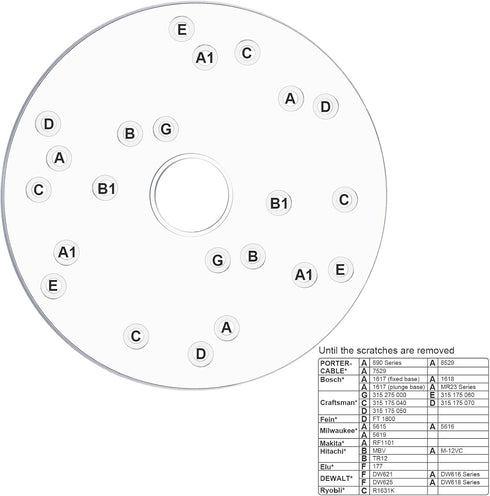 YAIRMIS 6-1/2" (6-1/2" Router Base Plate, Clear Acrylic, Letter-Marked Holes, w/BrassCentering Pin &Brass Nut, Screws