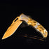 Pocket Knife for Men - Folding Knife with Clip & 3D TITANIUM PLATED WOLF Relief, Gold EDC Knife