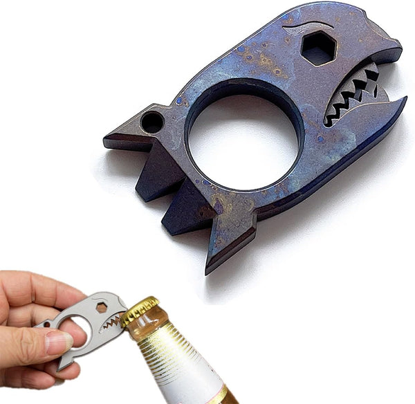 EDC Pry Bar with Bottle Opener Wrench Titanium Prybar Multi Tool Shark