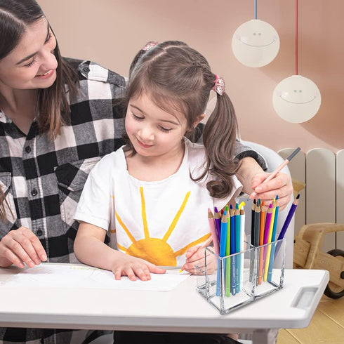 Clear Acrylic Pen Holder - Modern Desk Organizer for School, Home, and Office, Makeup Brush Storage