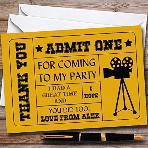 The Card Zoo Golden Yellow Admit One Movie Film Cinema Personalized Childrens Birthday Party Thank