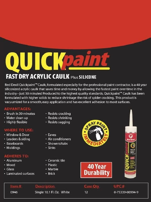 Red Devil 0946 Fast Dry Acrylic Caulk, 1-Pack, White, 10 Ounce by Red Devil