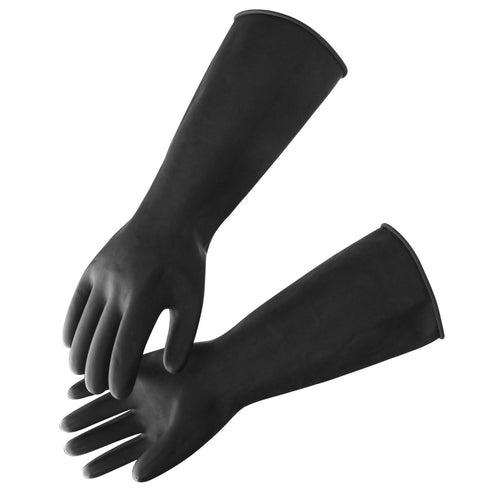 Long Rubber Gloves Heavy Duty - Thick Chemical Resistant, Waterproof Cleaning, 18" Black Dishwashing Gloves, Large, 1