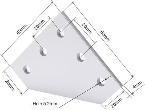 8Sets 2020 Aluminum Extrusion Connector Surface L Shape Joint Plate Silver Accessories for 6mm Slot Extrusion Profile with 40pcs Sliding T Nuts 40pcs Hex Socket Cap Screw Bolts 1pc Wrench
