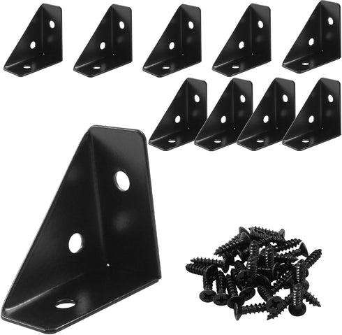 Zorfeter 10Pcs 38mm x 38mm Black Corner Brace Brackets, Metal Triangle Corner Shelf,