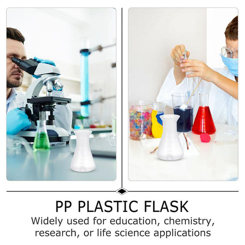 6pcs Sterile 50ml Plastic Erlenmeyer Flask, Narrow Neck Education Experiment Supplies with Graduations Learning Tool