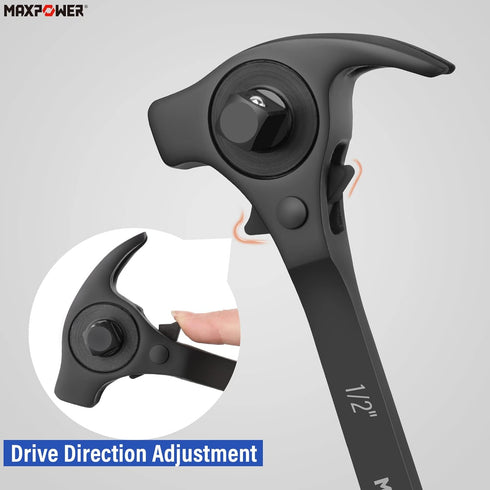 MAXPOWER 1/2" and 3/8" Drive Scaffold Ratchet Wrench, Podger Spanner with Claw Hammer, Crowbar, Pry Bar Functions
