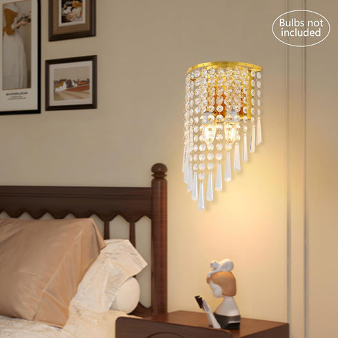 FFIHAKL 12 2 K9 Crystal Wall Sconces, * Socket Chrome Acrylic Crystal Drops Shade Modern Wall Lamp, for Bedroom, Living