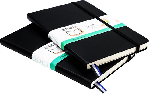Hardcover Notebook Blank Journal Sketchbook for Drawing, Medium 5.5 by 8.4 Inch, 100 GSM Thick Paper (Black, Plain) by Rukasto