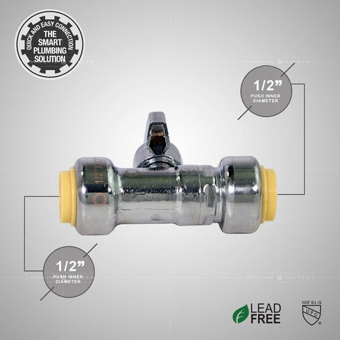 UPSSP1212 1/4 Turn Straight Stop for Push-Fit Valve, 1/2 x 1/2 Inch