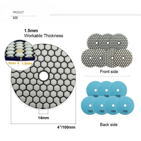 SHDIATOOL 7Pcs 4 Inch Dry Diamond Polishing Pads Grit 1500 for Granite Marble Stone Countertops