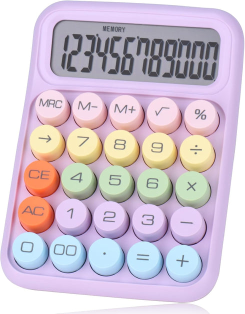 Mechanical Pushbutton Calculator, 12 Digit Large LCD Display, Big Buttons, Colorful Candy Calculator for Home