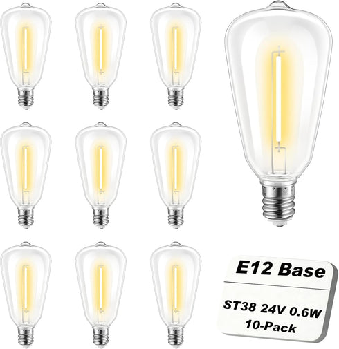 Hobbynors 10-Pack 24V ST38 LED Replacement Bulbs for Outdoor String Lights, Shatterproof Plastic