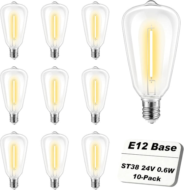 Hobbynors 10-Pack 24V ST38 LED Replacement Bulbs for Outdoor String Lights, Shatterproof Plastic