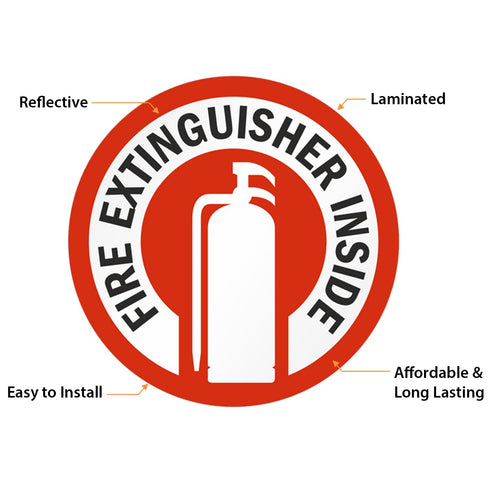 SmartSign Fire Extinguisher Inside Stickers, 2.75" x 2.75" Reflective Labels with Aggressive Adhesive, Pack of 6