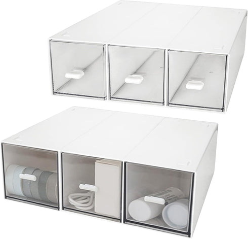 CertBuy 2 Pack Desk Organizer, Stackable Storage Drawers with 6 Compartments for Makeup Storage, White Plastic Desk