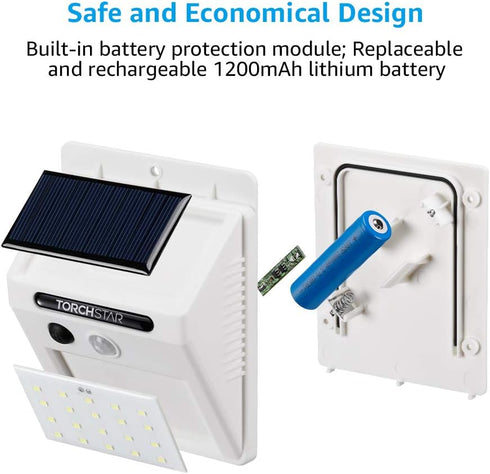 IP65 6500K Pack 4 TORCHSTAR Outdoor LED Solar Powered Motion Sensor Light, Waterproof Cordless Outdoor Wall Lighting