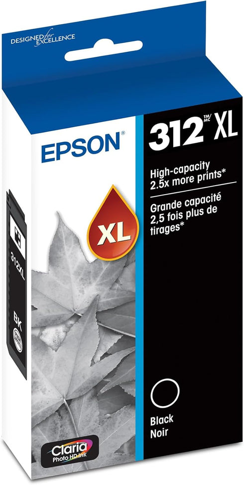 Epson 312 Claria Photo HD Ink High Capacity Black Cartridge (T312XL120-S) Works with