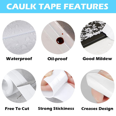 Caulk Strip, 1.5" x 10.5Ft Self Adhesive Caulk Tape, PVC Waterproof Sealing Tape
