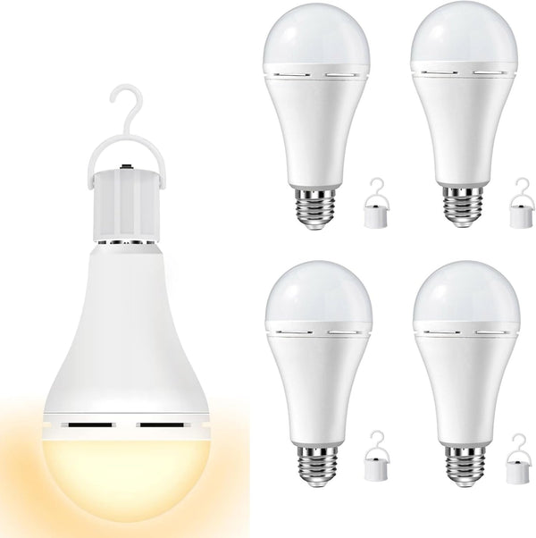 Rechargeable Light Bulbs, 9W Battery Operated LED, 600 Lumen 3000K Warm White, for Power Outage, 4 Pack