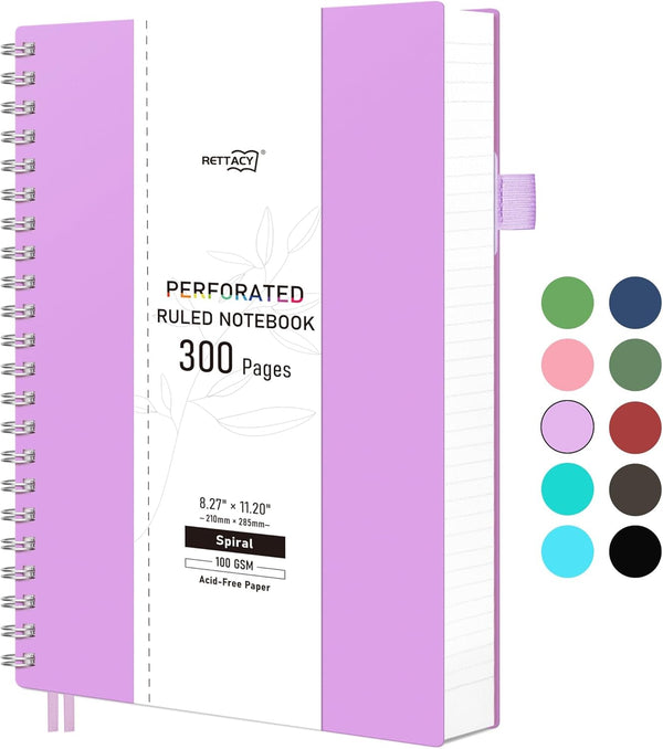 RETTACY Spiral Notebook, A4 College Ruled with 300 Perforated Pages, Journal for School, Work, Writing
