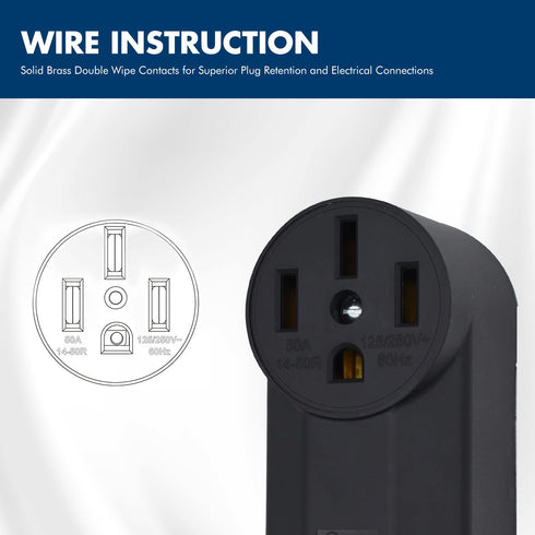 NEMA 14-50R Receptacle, 3-Pole 4-Wire Surface Mount Power Receptacle, 250V 50A UL Listed, Black