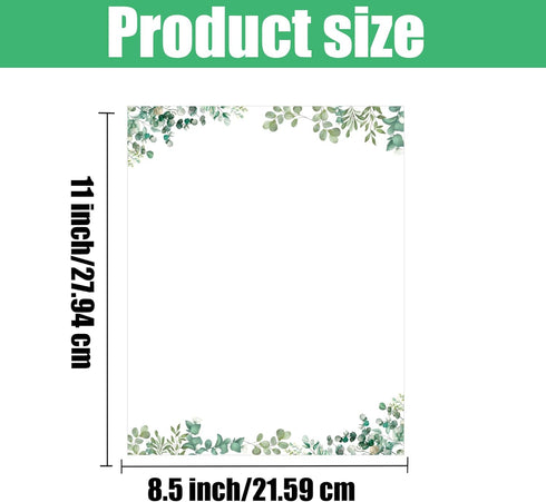 wootile 8.5 11 Inch Leaf Border Stationery Writing Paper Greenery Letterhead Paper x Eucalyptus Border Papers Notes
