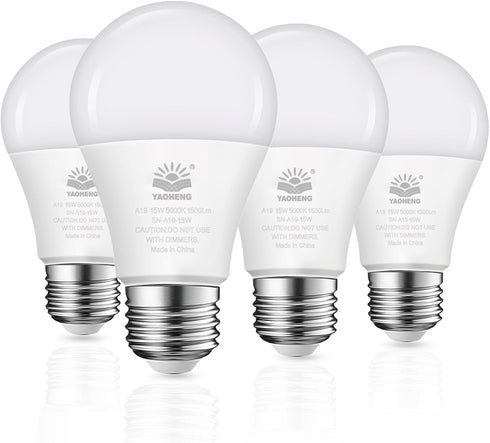 4 Pack CFMASTER A19 LED Light Bulb, 100 Watt Equivalent, 5000K Daylight, 1500 Lumens, E26 Non-Dimmable Bright White