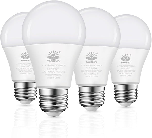 4 Pack CFMASTER A19 LED Light Bulb, 100 Watt Equivalent, 5000K Daylight, 1500 Lumens, E26 Non-Dimmable Bright White