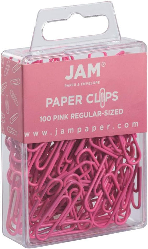 JAM PAPER Colorful Standard Paper Clips - Regular 1 Inch - Pink Paperclips - 100/Pack by JAM Paper