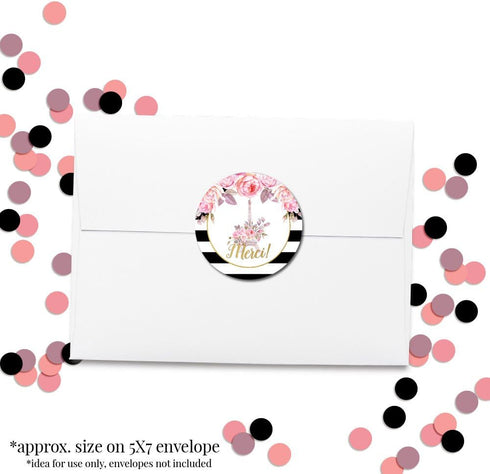 Ooh La La Paris Thank You Sticker Labels - 40 2" Party Circle Stickers by AmandaCreation for Party Favors, Envelope