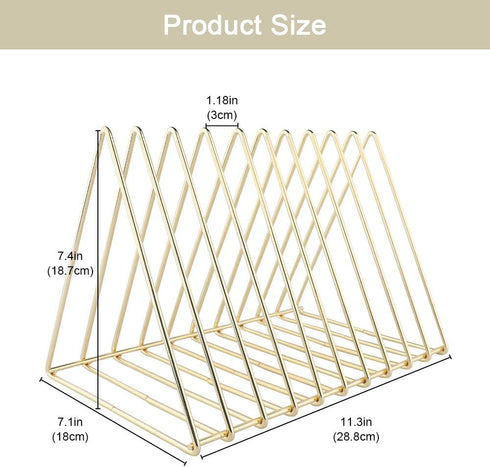 Urban Deco Gold Triangle Desk Organizers - 10 Sections Metal Wire Magazine Holder for File Folder Storage