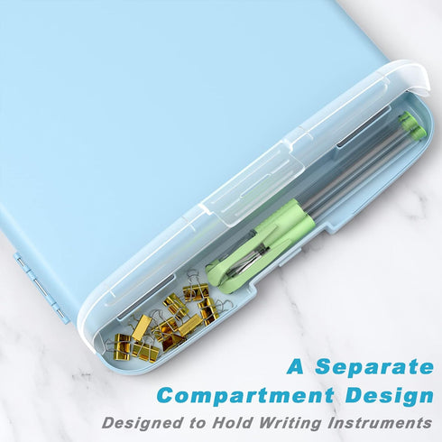 Rimilak Plastic Clipboard with Storage - High Capacity Nursing Clipboards with Pen Holder, Light Blue