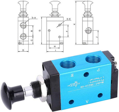 Pneumatic 1/4"NPT Two-Position Three-way Air Hand Lever Operated Valve, Manual Control Push-Pull 3R210-08