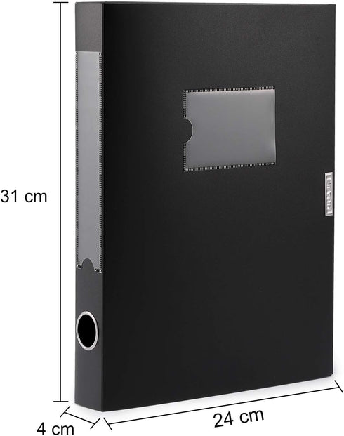 HUA JIE A4 Storage File Boxes, Plastic Archives Cases with Lid, Document Storage Filing Box for Office, Black (Pack of