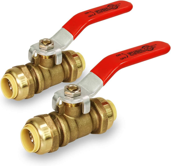 Supply Giant VQCW12-2 Full Port Ball Valve - Water Shut Off Push to Connect PEX, Copper, CPVC, 1/2 Inch, Brass Pack of 2