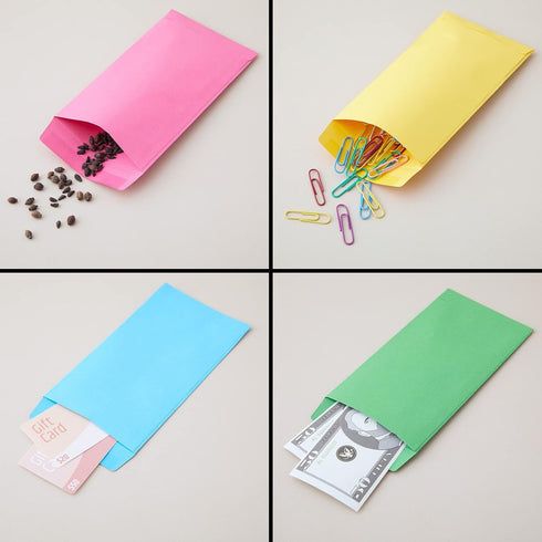 Okuna Outpost 100 Pack Colorful Money Envelopes for Cash, Payroll, Money Saving, Coins, Currency, 100GSM (4 x 7 In)